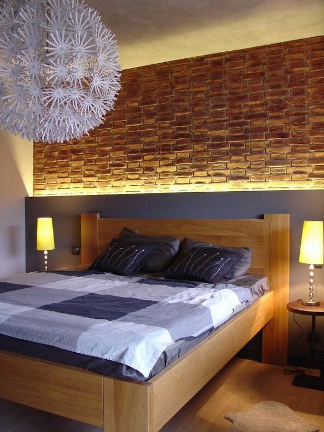 idées de design de chambre à coucher moderne mur de briques